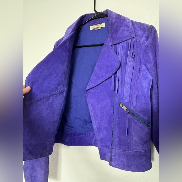 Staring at Stars Genuine Royal Purple Leather Suede Collared Jacket Size Small - Picture 5 of 13